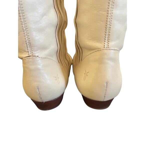 Frye Cowboy Boots Leather Vintage Booties Womens SZ10M Cream/Ivory Mid Leg - Picture 8 of 11